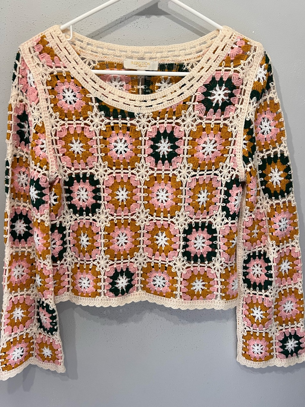 Rebellion Again multicoloured crochet top Size S #crochet #boho